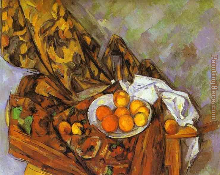 Still Life with Flower Curtain and Fruit painting - Paul Cezanne Still Life with Flower Curtain and Fruit art painting